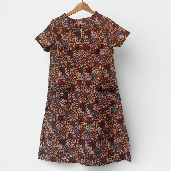 Vintage 60s Floral Dress with Zipper Ruffle Details Pockets Cottage Boho - Picture 2 of 7